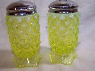 Vintage Salt & Pepper Shakers Vaseline Glass Fenton Hobnail 