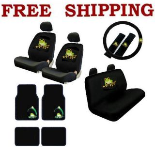New 17pcs Set Green Tree Frog Car Front Rear Seat Covers & Carpet 
