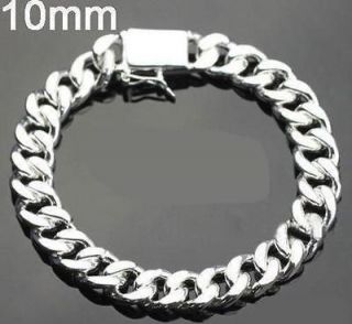   Jewelry Mens Silver Curb Chain Bracelet 10mm 8.5inch Safety Clasp