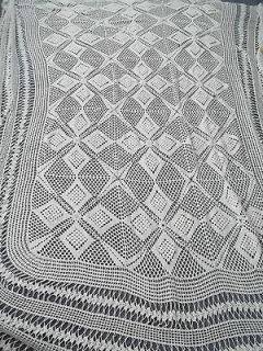 Vintage Hand Crochet Bedspread White  Diamond popcorn Design 88 x 92