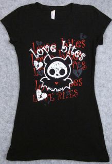 LOVE BITES T shirt Womens Juniors SzL Skelanimals DIEGO Vampire Bat 