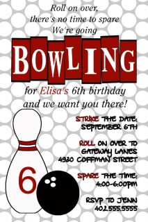 Custom Bowling Birthday Party Invitations