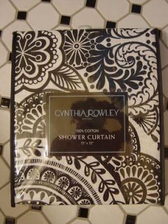 Cynthia Rowley BLACK WHITE Floral MEDALLION Fabric SHOWER CURTAIN