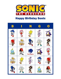 Sonic the Hedgehog Personalized Birthday Party Game Bingo Cards