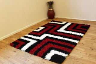   LARGE MODERN THICK 5CM PILE BLACK RED IVORY WHITE CREAM SHAGGY RUG