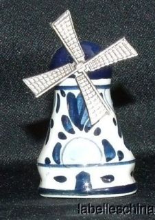   Delft Cobalt Blue & White Model Windmill Metal Blades Porcelain Body