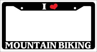 Black License Plate Frame I Heart Mountain Biking Auto Accessory 
