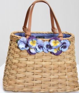 AUTHENTIC KATE SPADE PURSE HANDBAG TOTE WICKER WEAVE W/PANSIES ACCENT