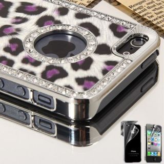 Leopard Bling Rhinestone Chrome Hard Case Cover For iPhone 5 5G Screen 