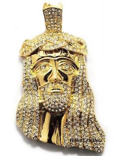 ICED OUT 14K GOLD FINISH CZ JESUS PIECE HIP HOP BLING CHARM PENDANT