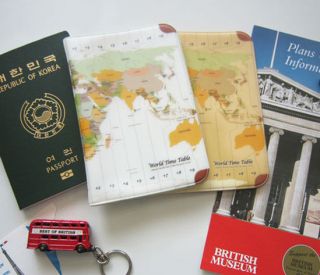 NEW  PVC Passport Cover Boarding Pass Organizer Holder   World Time 