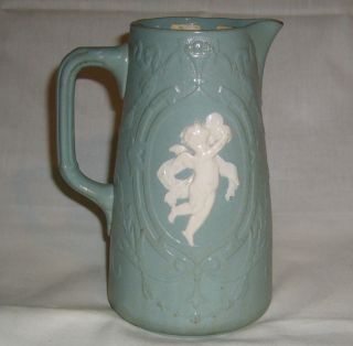 ANTIQUE ENGLISH 1872 BROWNFIELD & SON CUPID RELIEF TANKARD EARTHENWARE 
