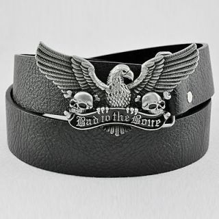Western American Bad to the Bone Eagle Fly Wing Skull Mens Buckle 