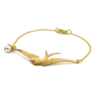 Vintage Swooping Swallow Delicate BRACELET, Brass, Gold