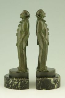 Art Deco pierrot bookends by Max Le Verrier France 1925.