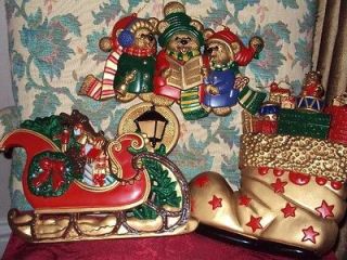 Vintage Christmas Plastic Decorations Sleigh, Stocking & Carolers