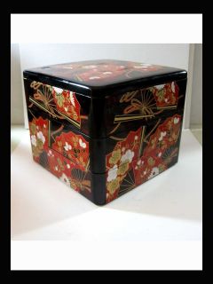   Jubako Bento Box 3 Tiers Fan Motif Serve Food Storage Jewelry 8x8x6.5