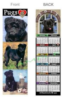 PUG 2013 CALENDAR BOOKMARK Black PUGS Dog Pup Art Card Gift for 