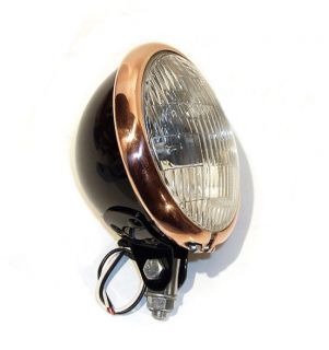   Bates Style Vintage Copper Black Headlight DOT Light Chopper Not Brass