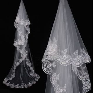 1T ivory/white Cathedral Wedding Bridal Veil Lace