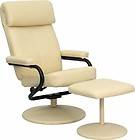   Cream Leather Recliner and Ottoman w/Leather Wrap Base Office Chair
