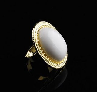   Retro Alloy Big oval White stone GOLD Adjustable Ring FREE SHIP R105