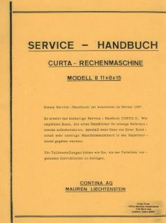 CURTA CALCULATOR SERVICE MODEL II MANUAL IN GERMAN