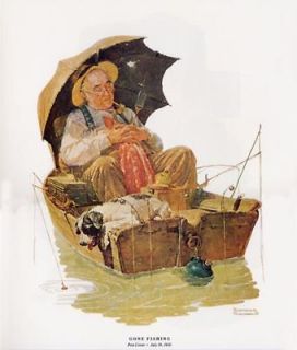 Norman Rockwell Grandpa Asleep Boat Print GONE FISHING