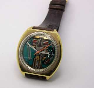   Shaped Gold Plated Bulova Accutron Spaceview 214 N4 1974 40x37mm