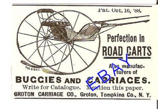 RARE 1891 GROTON BUGGY CARRIAGE ROAD CART AD GROTON NY