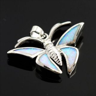 P9027A BUTTERFLY CHARM INLAID WHIT FIRE OPAL SILVER PENDANT FOR 