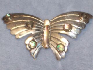   MEXICAN STERLING SILVER ABALONE BUTTERFLY PIN SIGNED ACE EAGLE 3