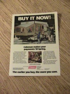 1978 COLEMAN CAMPING TRAILER ADVERTISEMENT WINTER AD OUTDOOR TRAVEL 
