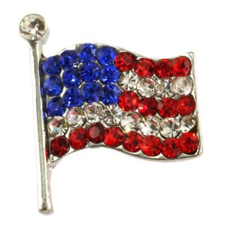   Red White Blue American US Flag Star USA Pin Brooch Silver Tone Clear