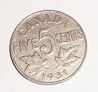 Canadian Canada King George V 5 ( five ) cents nickel 1931 coin