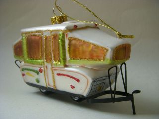 Pop up Camper Camping Glass Christmas Ornament NEW