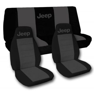Jeep wrangler YJ front+back car seat covers black charcoal w/Jeep 