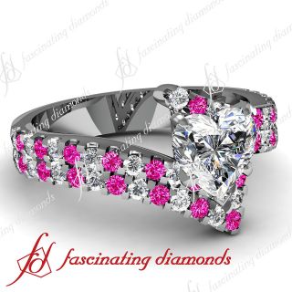55 Ct Heart Shaped Diamond Pink Sapphire Engagement Wedding Rings 