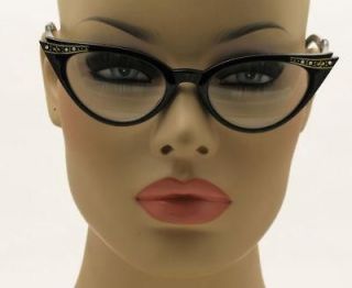   Black Frame Vintage Clear Cat Eye Retro Glasses Crystals Eyeglasses