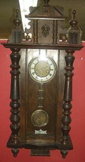 Antique German Hamburg American Clock Co wall clock 8 day time strike 
