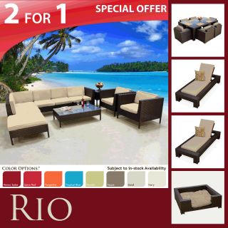   Outdoor Patio Set Furniture & 7PC Dining Set & Chaises & Large Dog Bed