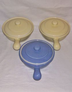 THREE COORS POTTERY INDIVIDUAL HANDLED CASSEROLES NO.962