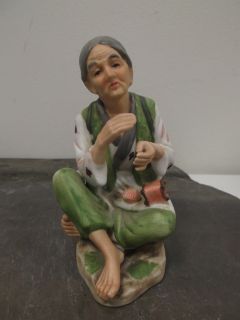Asian/Chinese Woman Knitting Collectible Ceramic Figurine