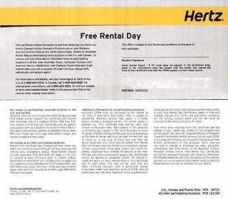   Premium Class 7 day FREE Day Car Rental Certificate Voucher Coupon