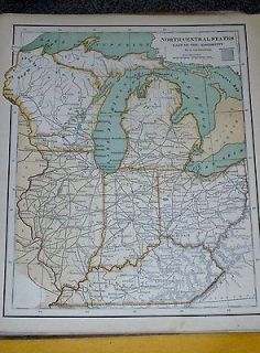 antique map 1870 10.5 x 12,5 north,central states ohio,indiana,i 