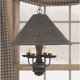   HOMESPUN chandelier ceiling light w/ punched tin shade/ FREE SHIP