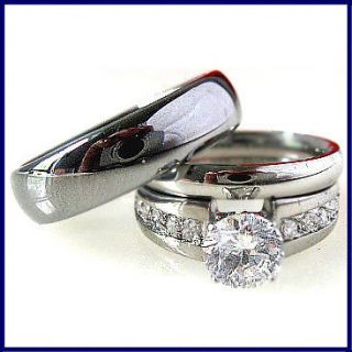   and STAINLESS STEEL Engagement Wedding Band Ring SET New His Hers