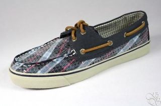 SPERRY Top Sider Bahama Blue Plaid/Navy Sequin Womens Boat Shoes New 