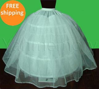 White 4 Hoop Tulles Slip Skirt Petticoat Underskirt Wedding Bridal 