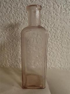 Vintage Medicine Square Glass Bottle Cork Stopper Antique Applied Top 